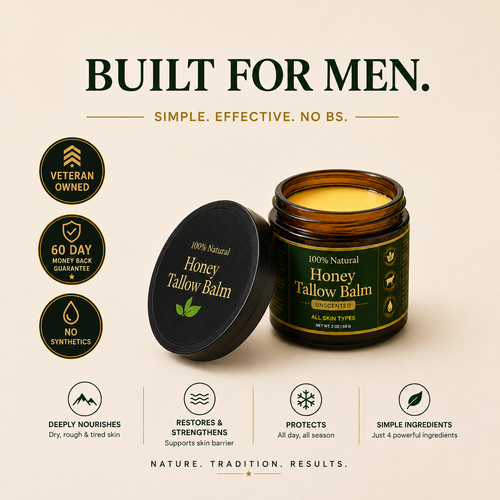 Honey Tallow Balm for Men. One Product. Better Skin in 30 Seconds. No Routine Needed.