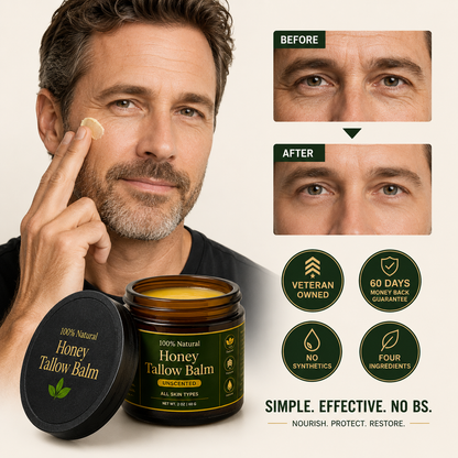 Honey Tallow Balm for Men. One Product. Better Skin in 30 Seconds. No Routine Needed.