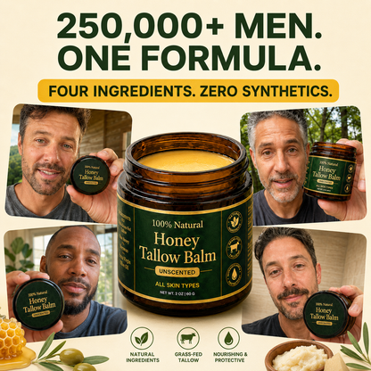 Honey Tallow Balm for Men. One Product. Better Skin in 30 Seconds. No Routine Needed.