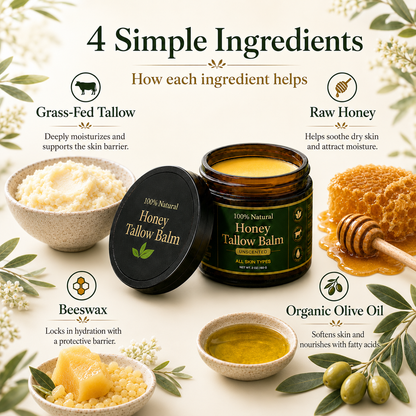 Organic Grass-Fed Tallow Balm with Raw Honey (Unscented)
