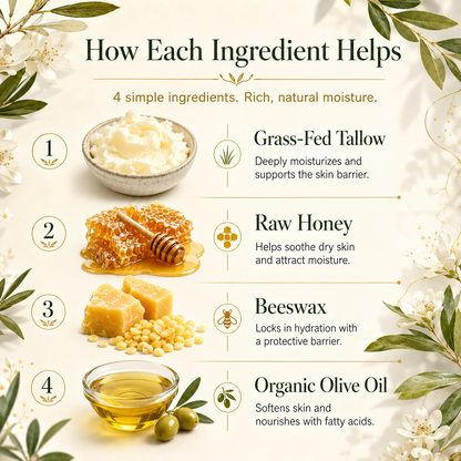 Organic Grass-Fed Tallow Balm with Raw Honey (Unscented)