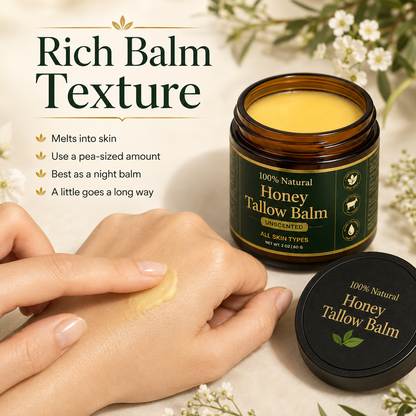 Organic Grass-Fed Tallow Balm with Raw Honey (Unscented)