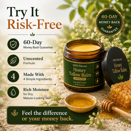 Organic Grass-Fed Tallow Balm with Raw Honey (Unscented)