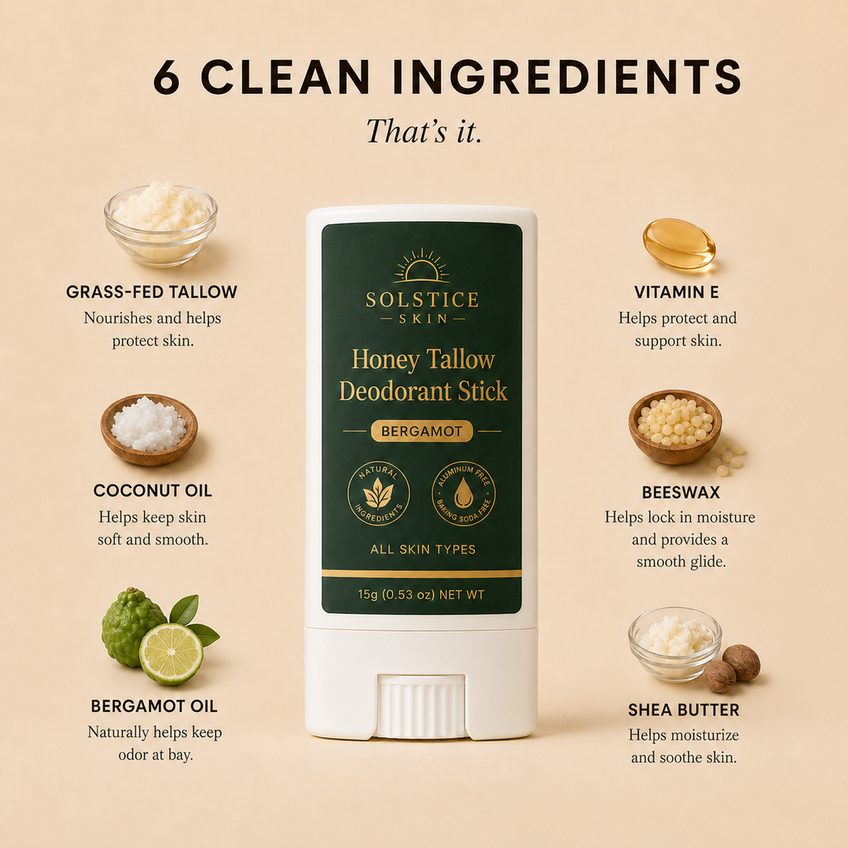 Organic Honey Tallow Deodorant Stick
