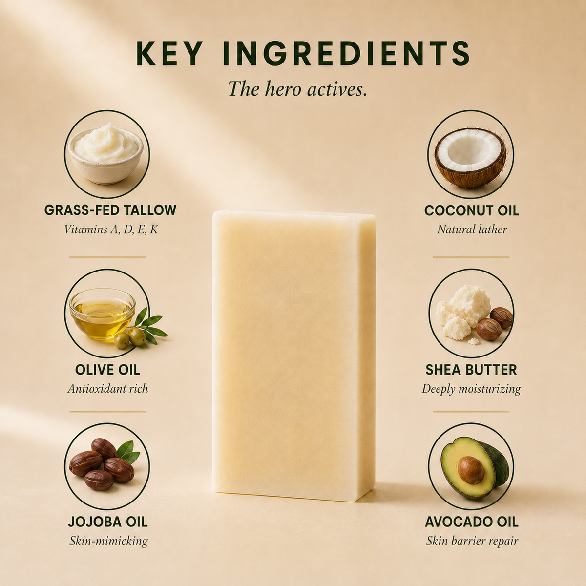 Organic Grass-Fed Tallow Soap Bar (Unscented)