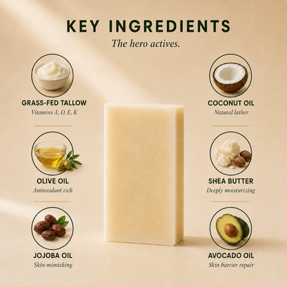 Organic Grass-Fed Tallow Soap Bar (Unscented)
