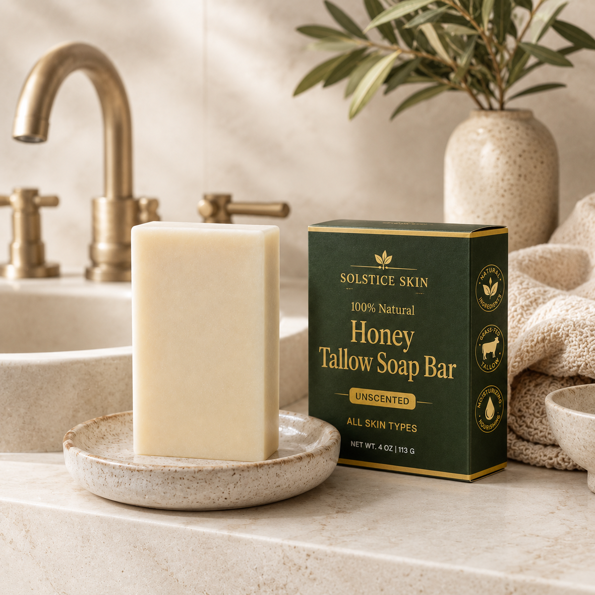 Organic Grass-Fed Tallow Soap Bar (Unscented)