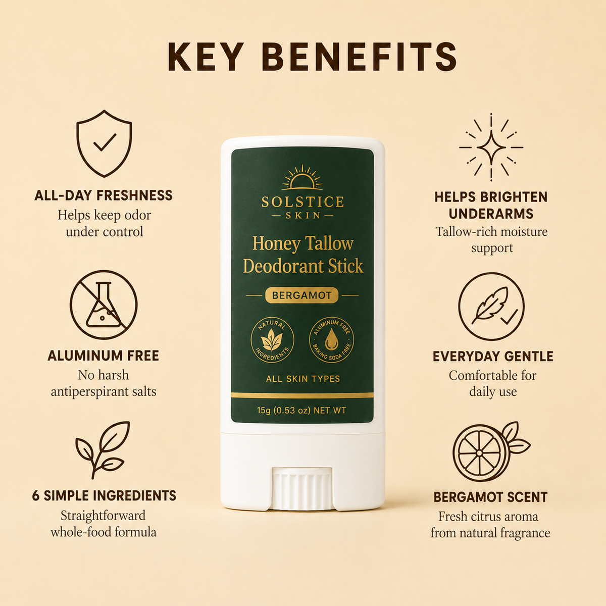 Organic Honey Tallow Deodorant Stick